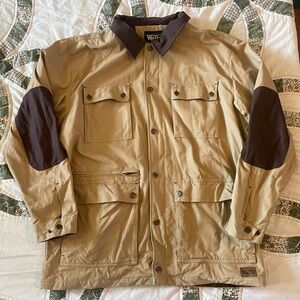 Walls Tan Field Jacket Chore Coat with Dark Brown Collar & Elbow Patches Size L